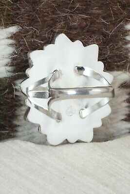 Turquoise, Spiny Oyster & Sterling Silver Ring - Leslie Lamy - Size 7.5