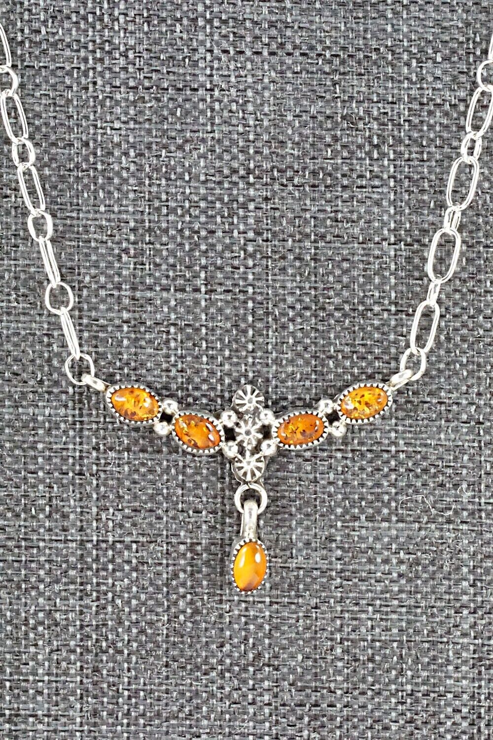 Amber & Sterling Silver Necklace - Loretta Smith