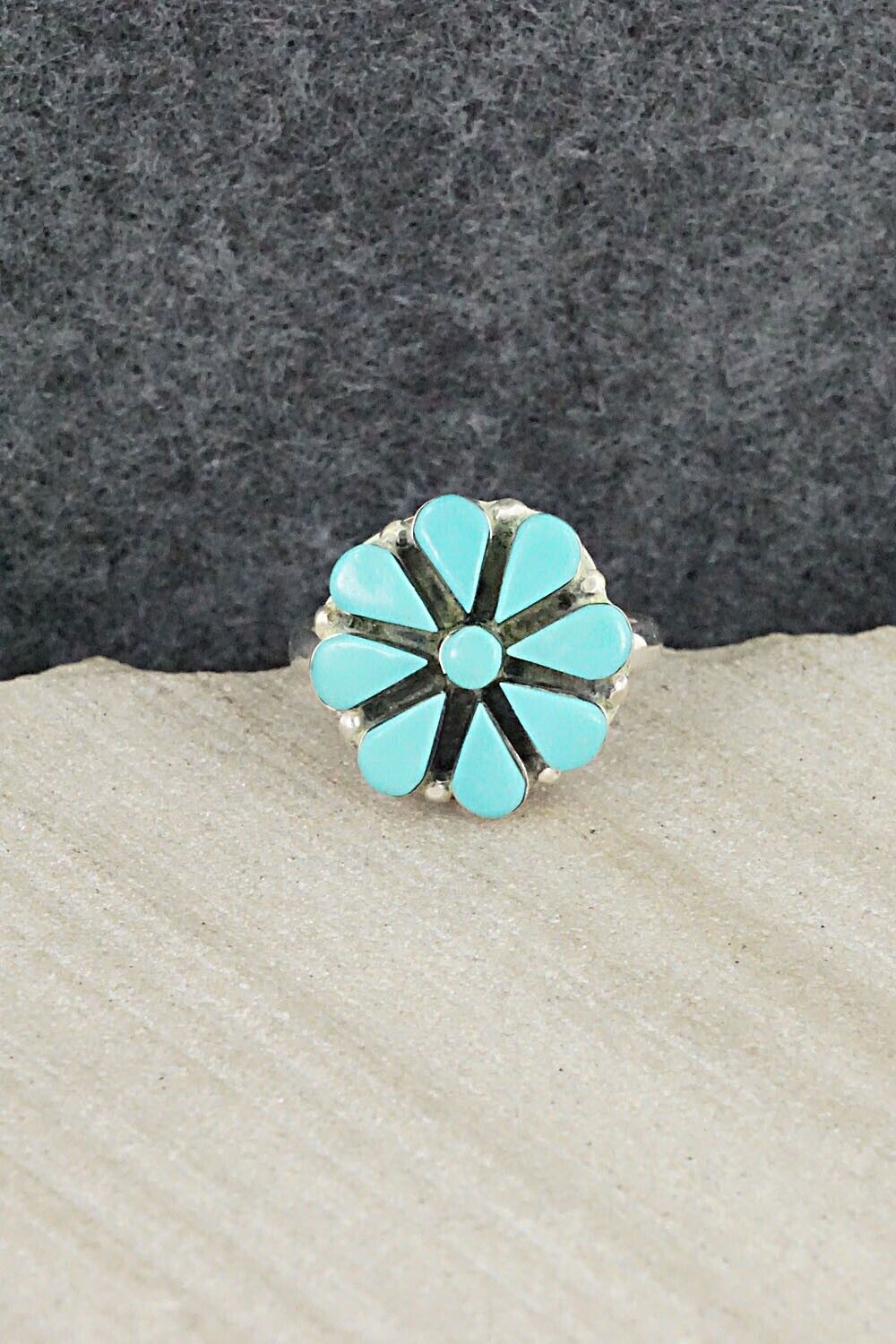 Turquoise & Sterling Silver Ring - Arlo Kanteena - Size 5.75