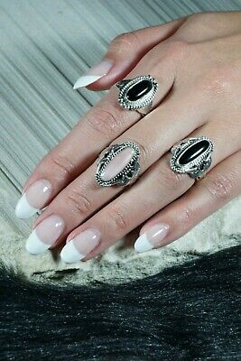 Navajo Onyx and Sterling Silver Ring - Jan Mariano - Size 9.75 - High Lonesome Trading