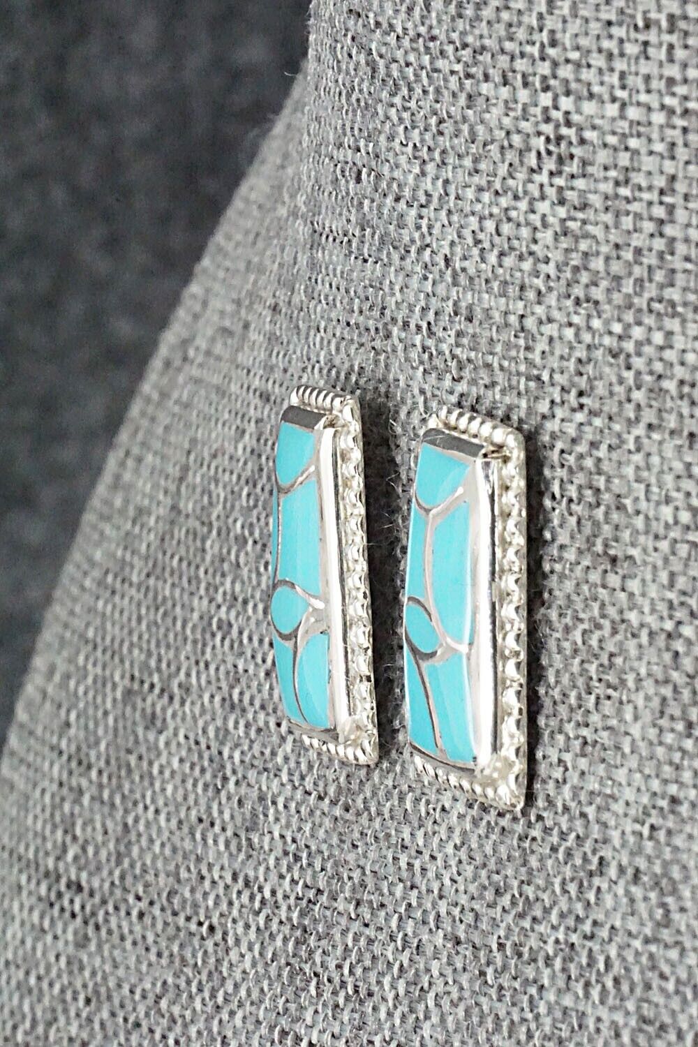 Turquoise & Sterling Silver Inlay Earrings - Karlena Seontewa
