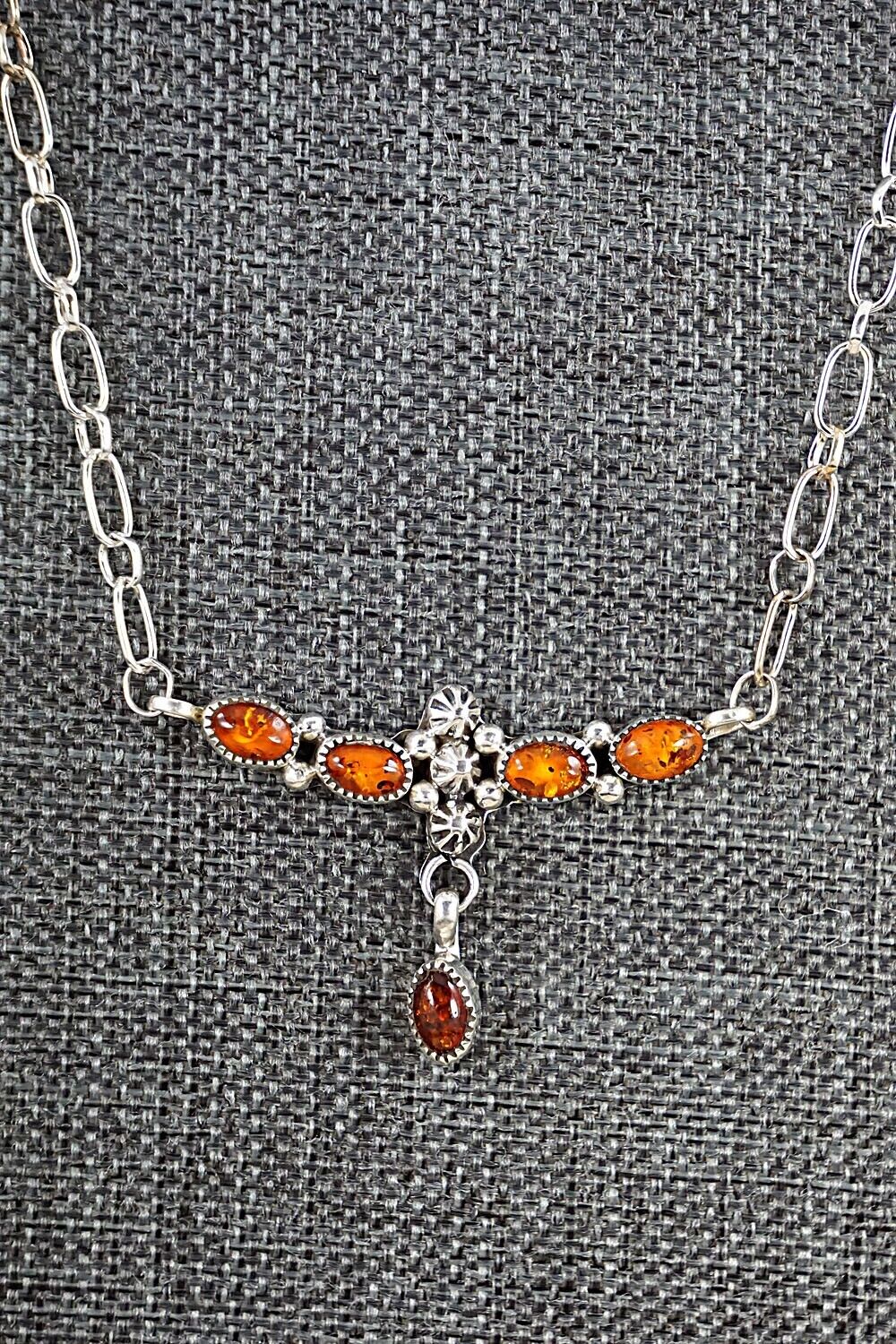 Amber & Sterling Silver Necklace - Loretta Smith