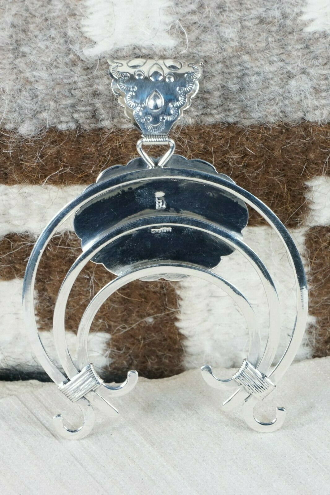 Navajo Turquoise and Sterling Silver Naja Pendant - Raymond Delgarito - High Lonesome Trading