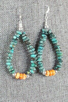 Navajo Turquoise, Spiny Oyster & Sterling Silver Earrings - Native American