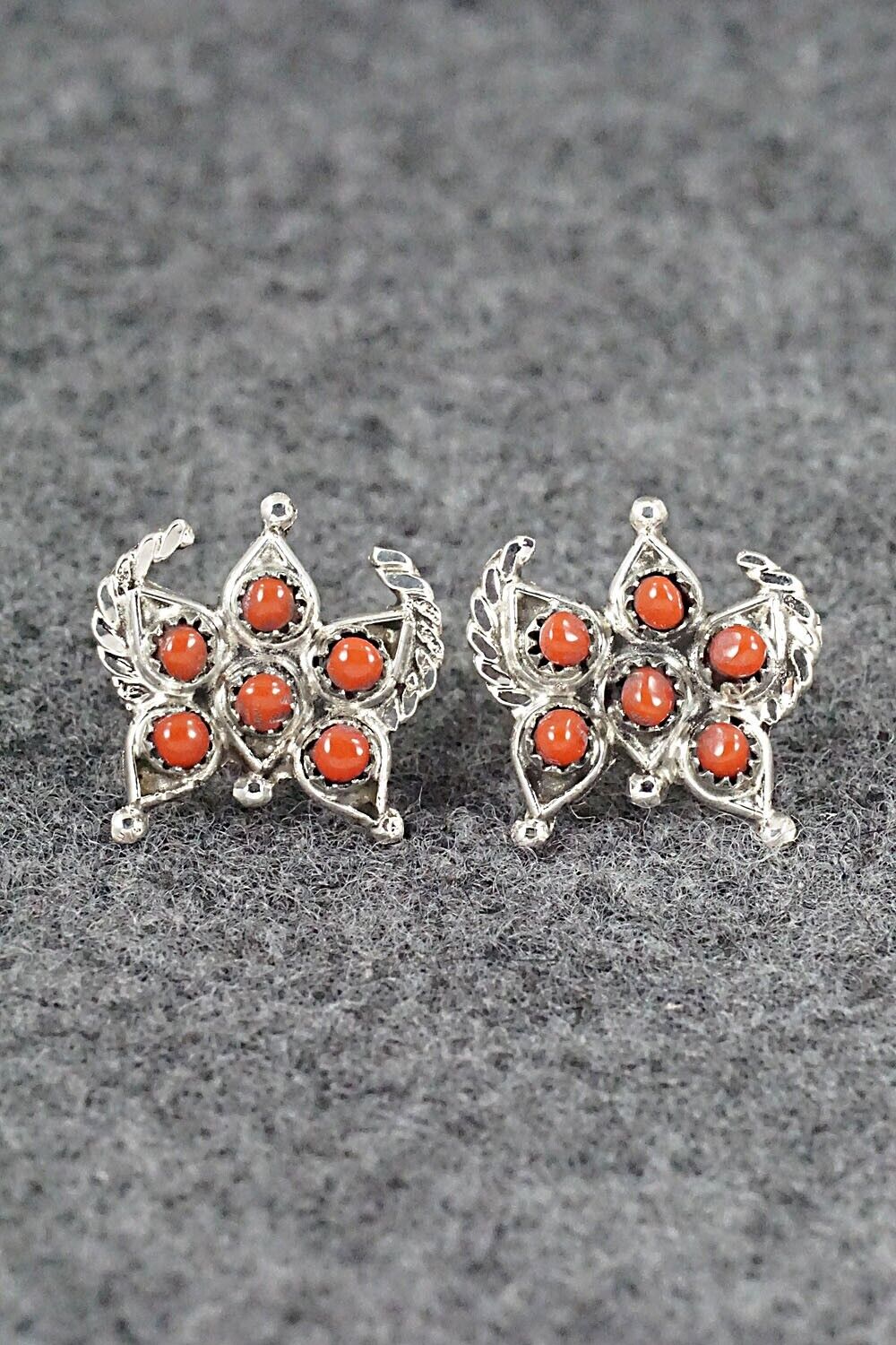 Coral & Sterling Silver Earrings - Wayne Johnson