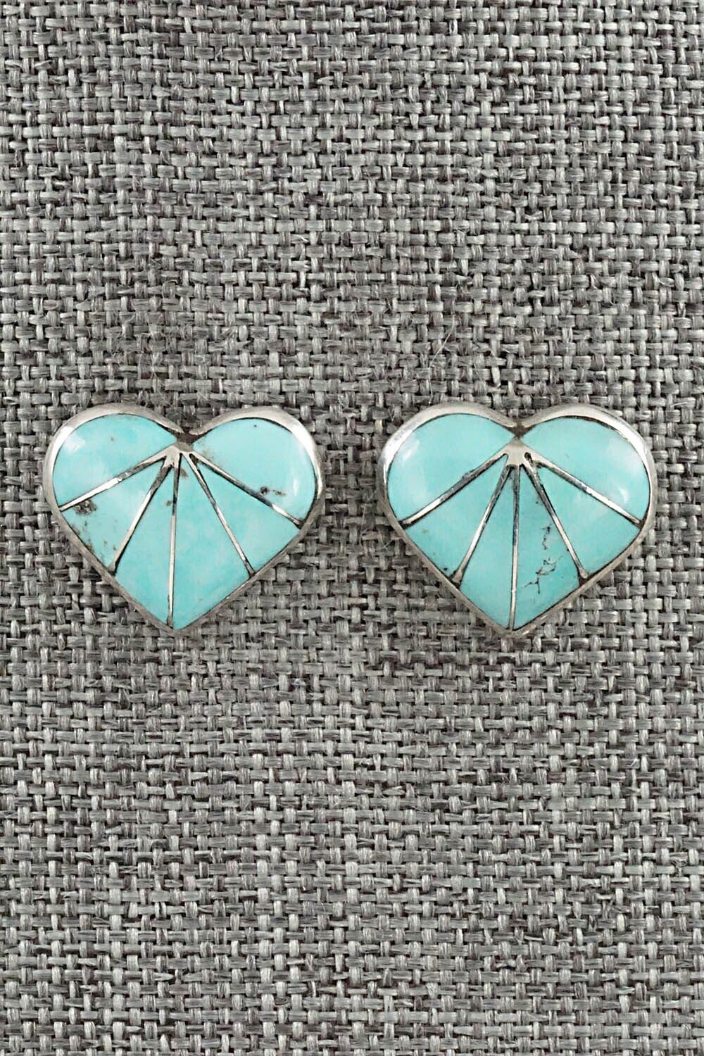 Turquoise & Sterling Silver Inlay Earrings - Evelyn Mahkee