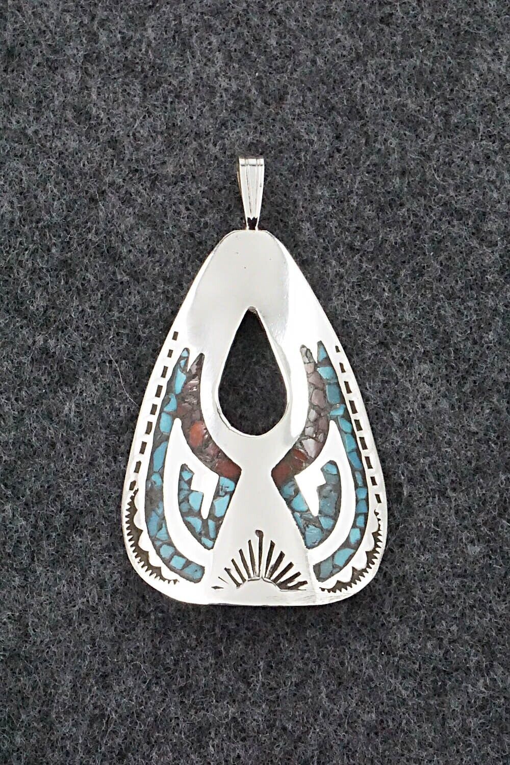 Turquoise, Coral and Sterling Silver Pendant - Jolene Yazzie