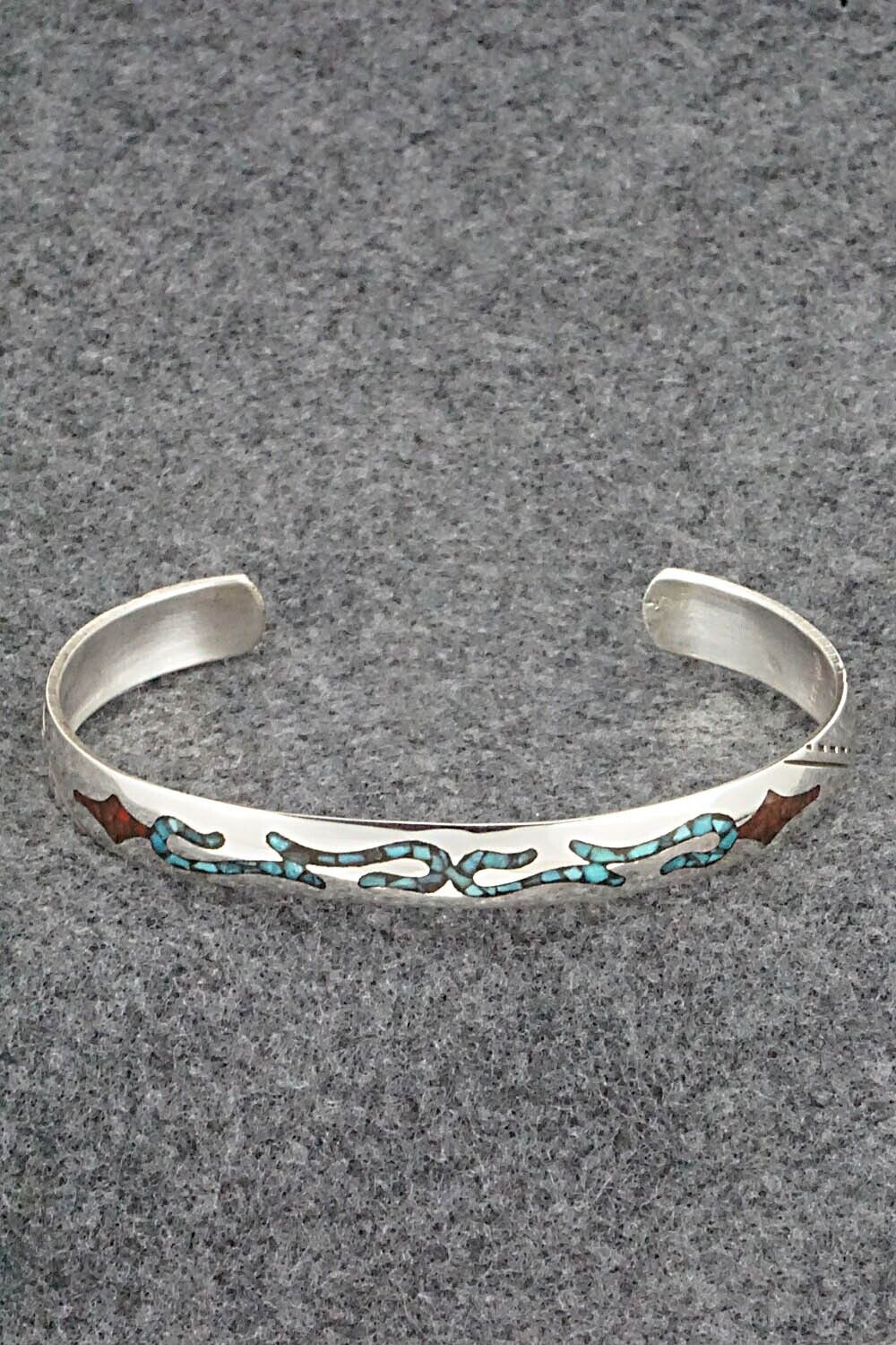 Turquoise, Coral and Sterling Silver Bracelet - Joleen Yazzie