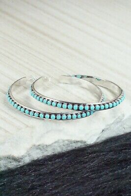 Turquoise & Sterling Silver Hoop Earrings - Louis Tzunie