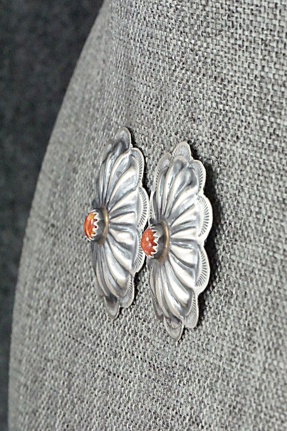 Spiny Oyster & Sterling Silver Earrings - Joan Begay
