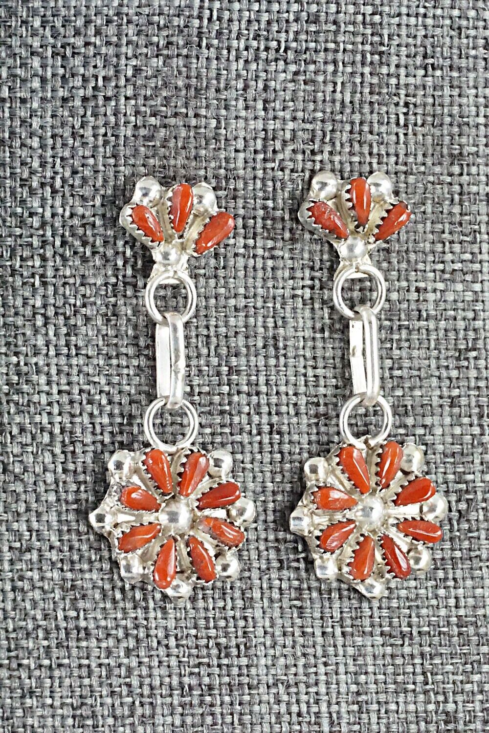 Coral & Sterling Silver Earrings - David Leekity