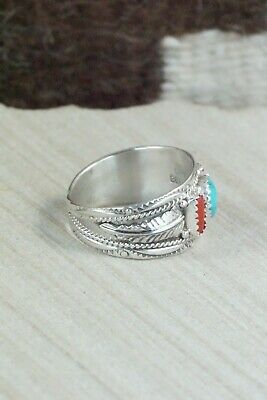 Turquoise, Coral and Sterling Silver Ring - Harrison & Betty Begay - 13