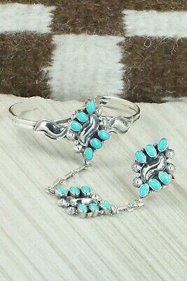 Turquoise & Sterling Silver Princess Bracelet & Ring - Size 7.5