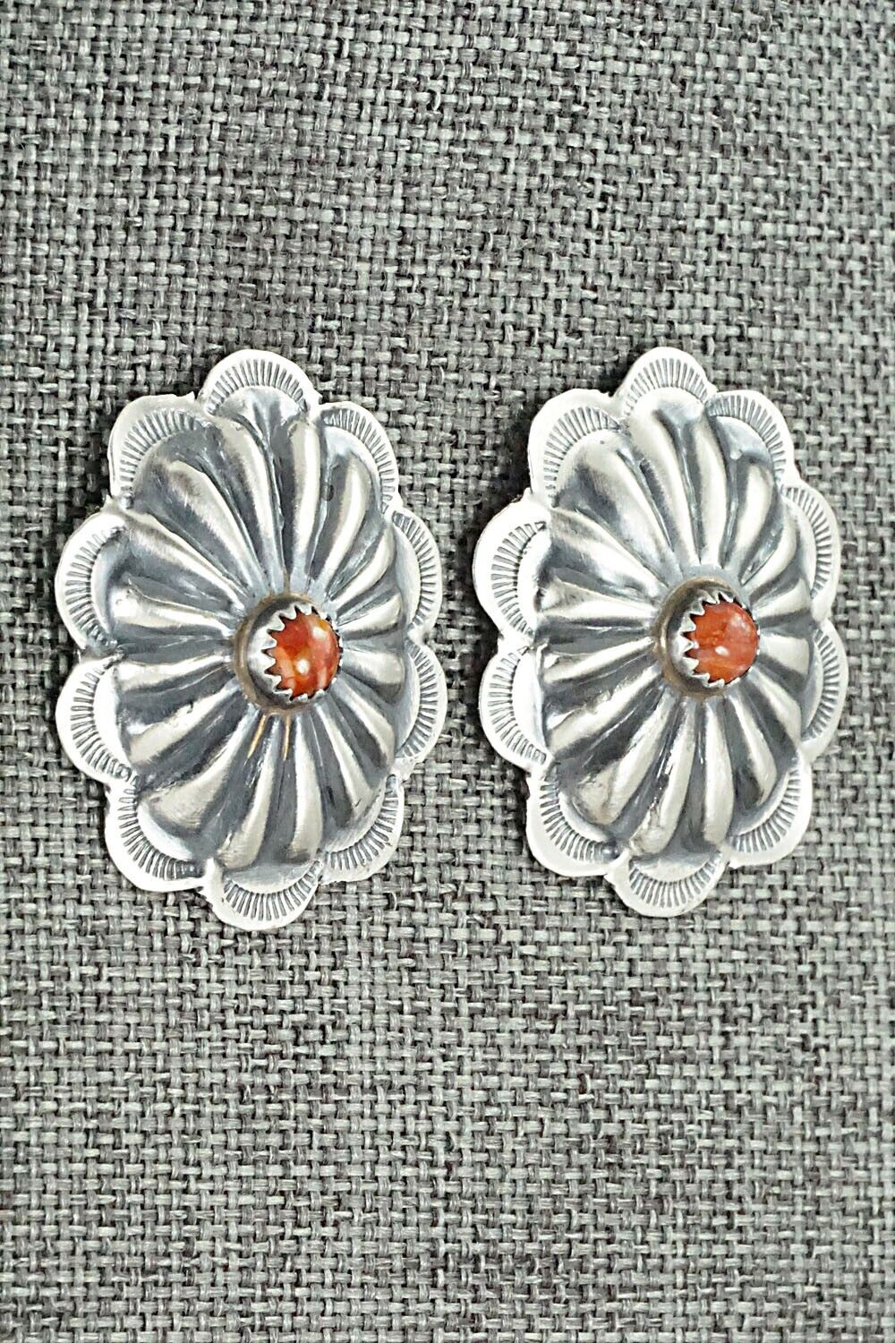 Spiny Oyster & Sterling Silver Earrings - Joan Begay
