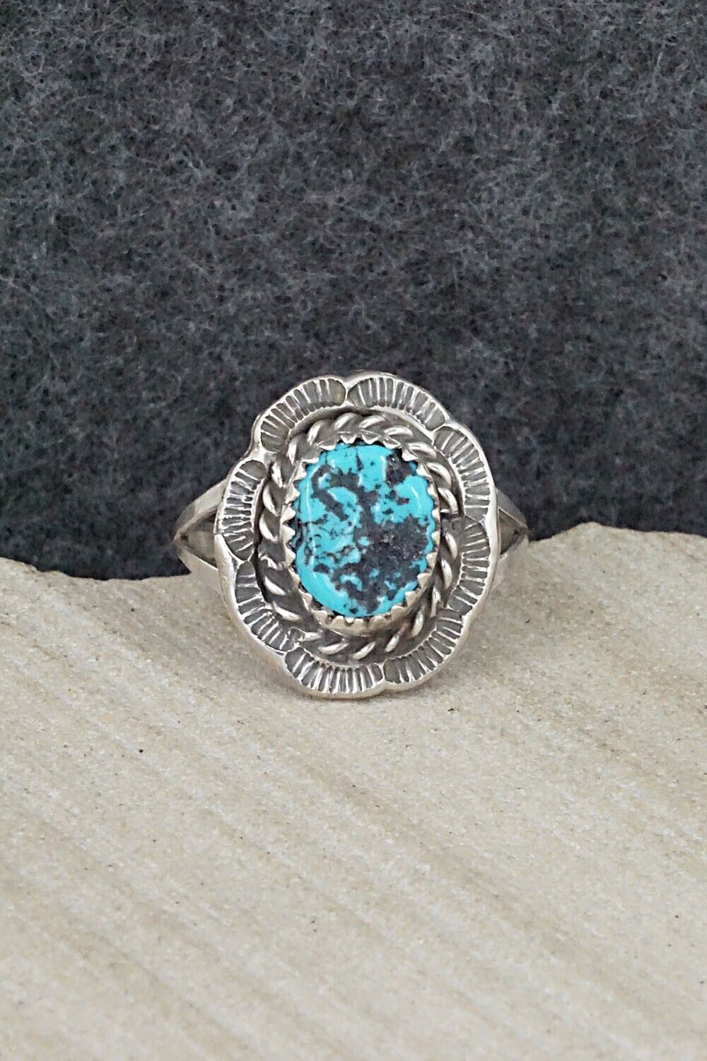 Turquoise & Sterling Silver Ring - Freda Martinez - Size 8
