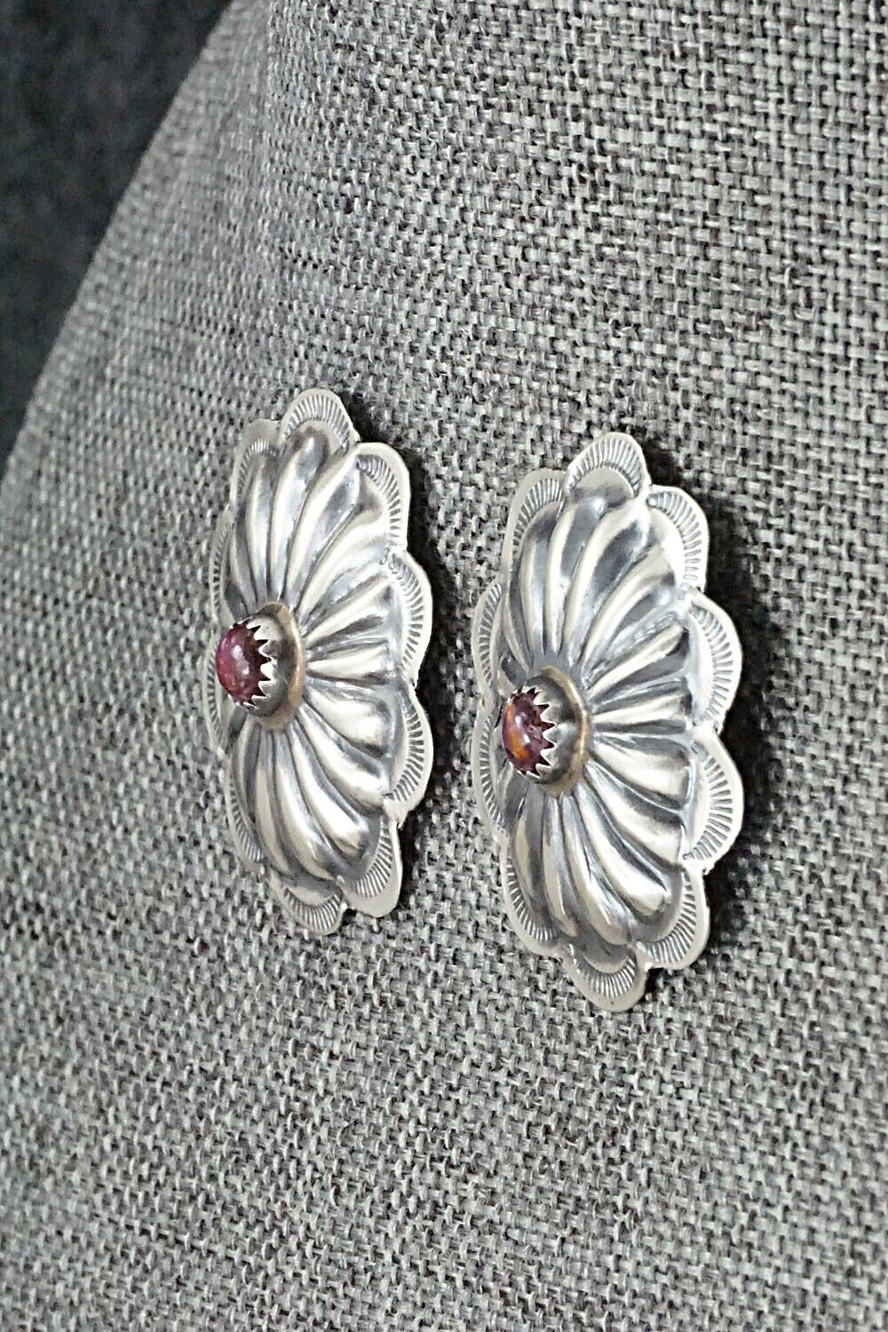 Spiny Oyster & Sterling Silver Earrings - Joan Begay