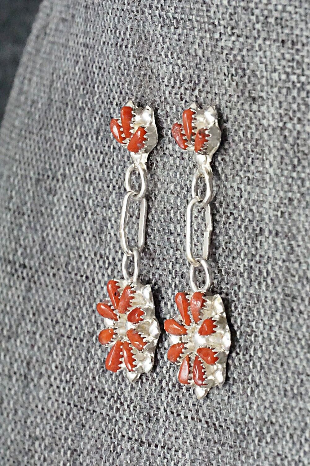 Coral & Sterling Silver Earrings - David Leekity