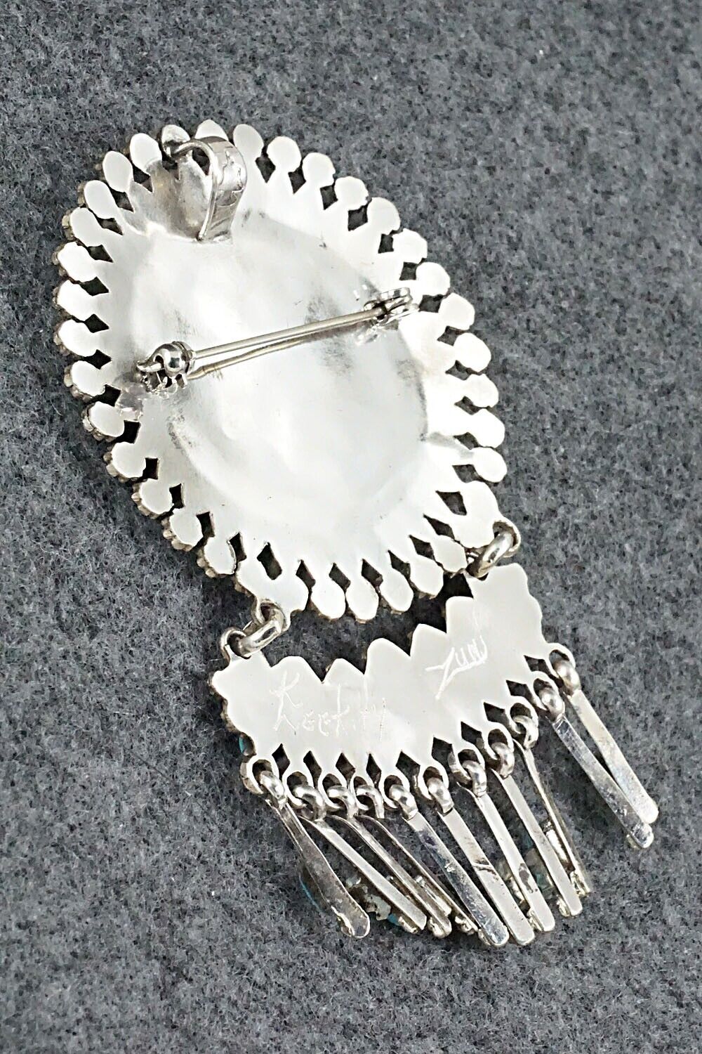 Turquoise & Sterling Silver Pendant/Pin - Keith Leekity