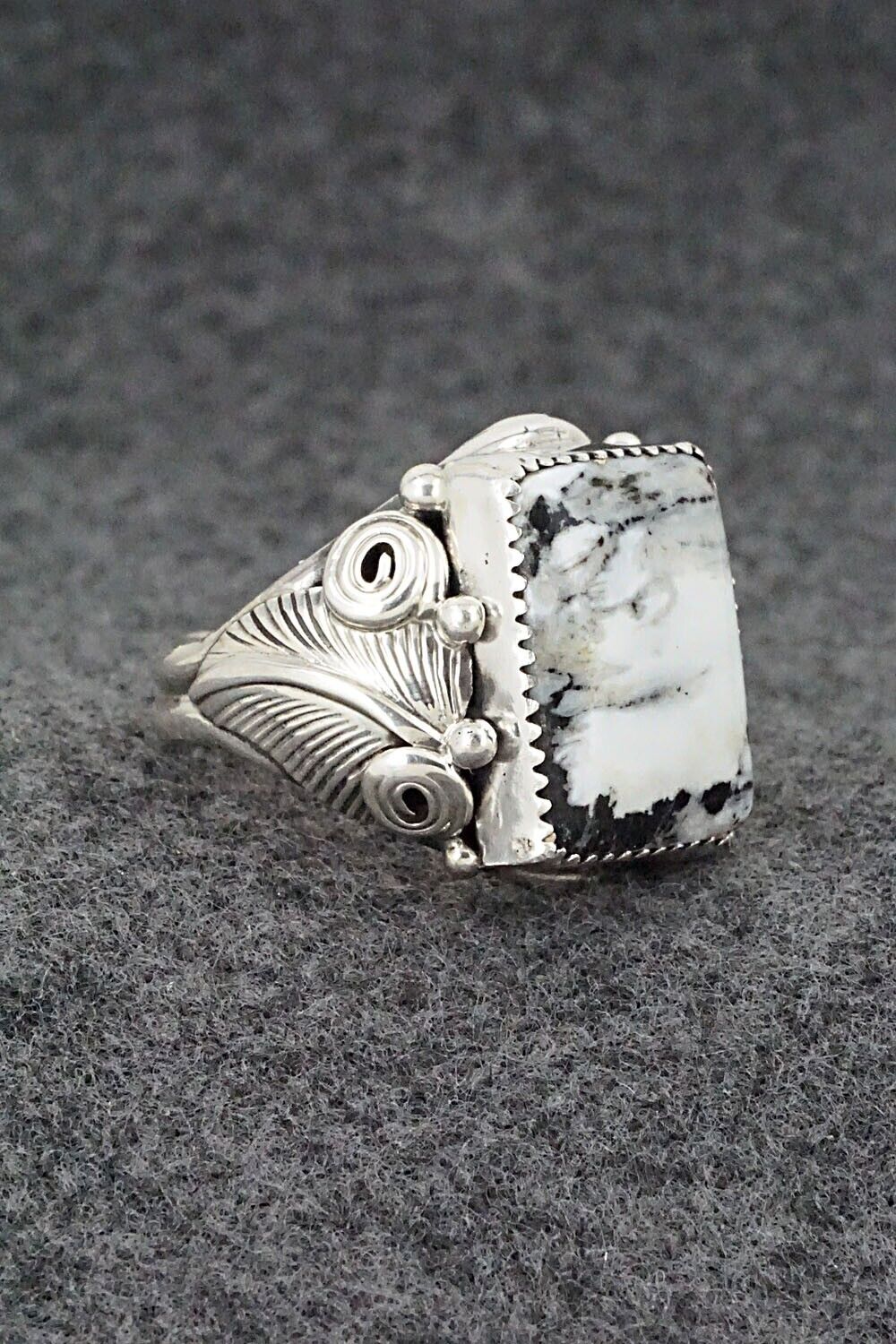 White Buffalo & Sterling Silver Ring - Darrell Morgan - Size 12.5