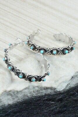 Turquoise & Sterling Silver Hoop Earrings - Georgiann Chavez