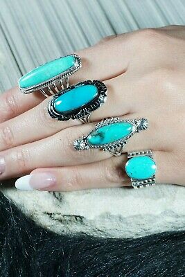 Navajo Turquoise and Sterling Silver Ring - Andrew Vandever - Size 8.5 - High Lonesome Trading