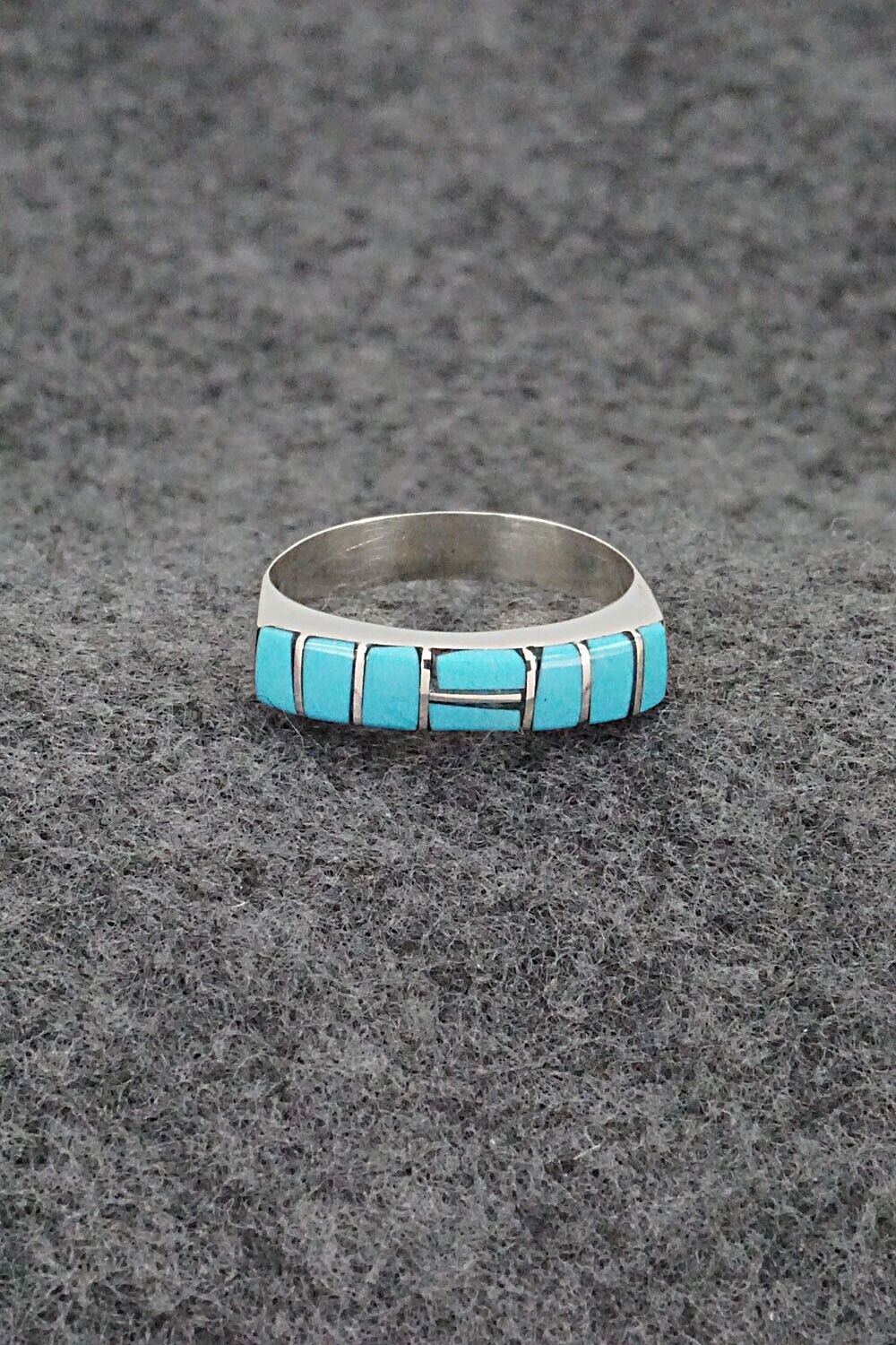 Turquoise & Sterling Silver Inlay Ring - Verna Kanesta - Size 7