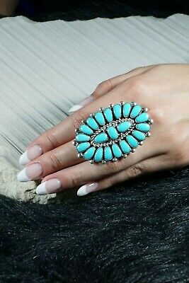 Zuni Turquoise and Sterling Silver Ring - Lorraine Waatsa - Size 6.25 - High Lonesome Trading