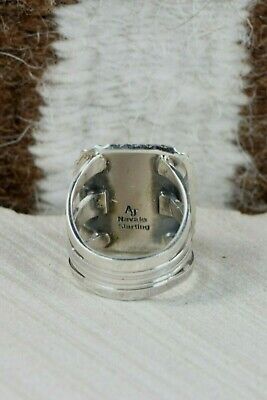 Navajo Onyx & Sterling Silver Ring - Alvin Joe - Size 8.25