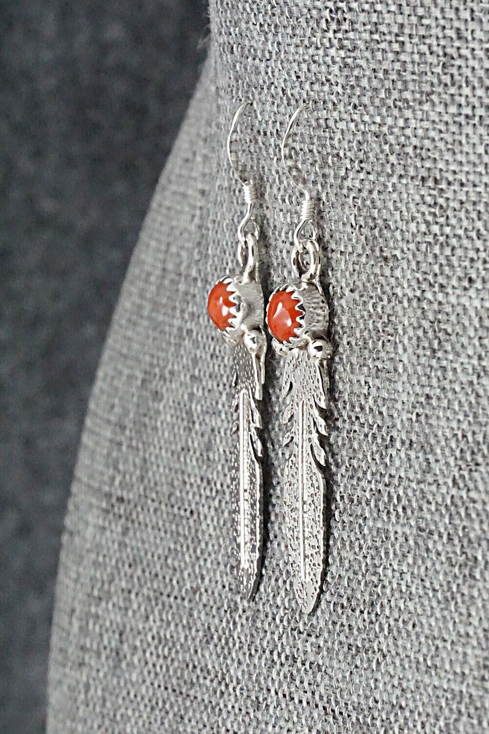 Coral & Sterling Silver Earrings - Rita Largo