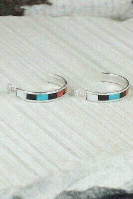 Multi Stone Inlay & Sterling Silver Hoop Earrings - Robin Chavez - High Lonesome Trading