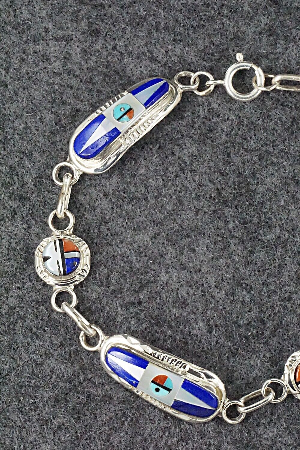 Multi Stone & Sterling Silver Link Bracelet - Patty Edaakie