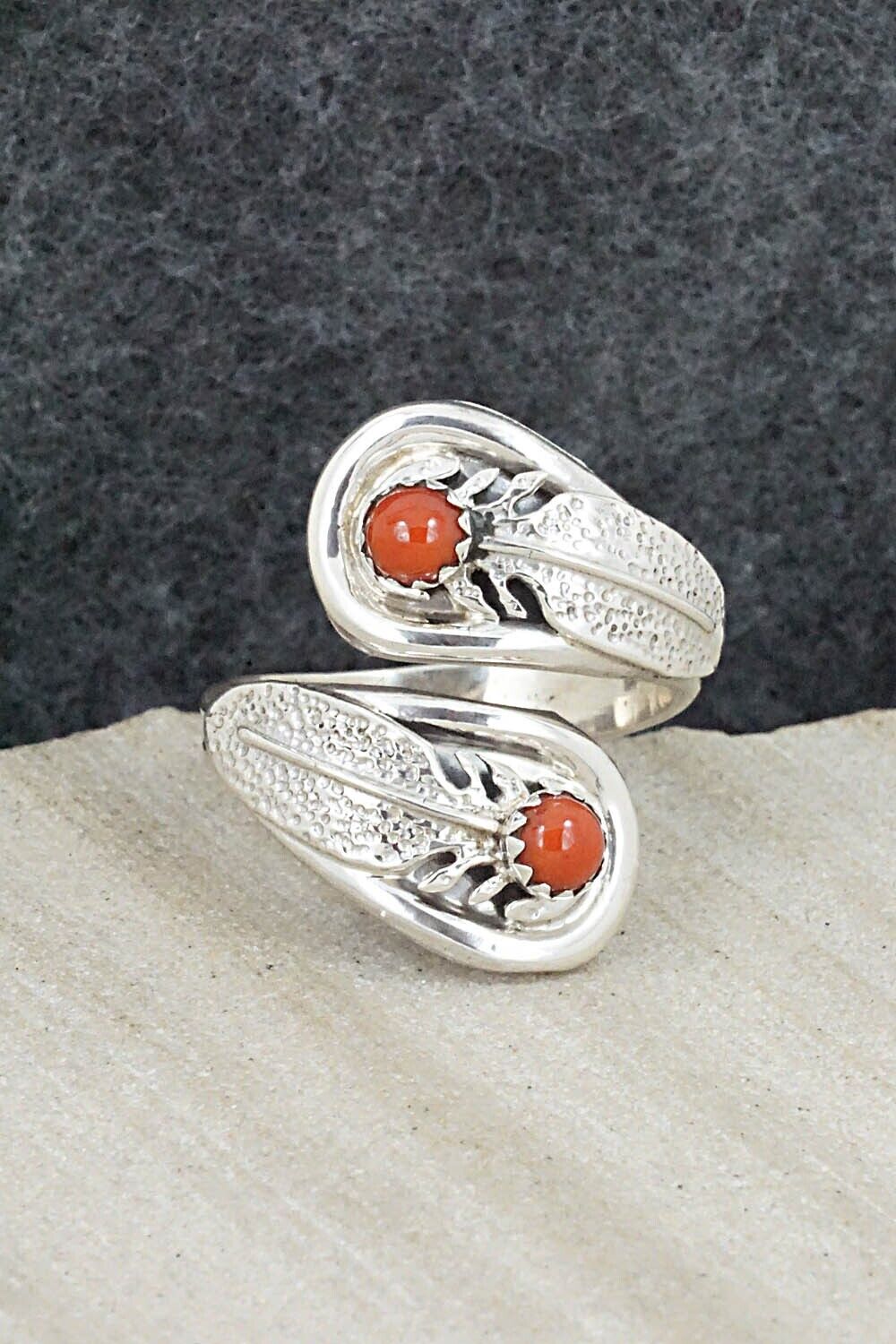 Coral & Sterling Silver Ring - Genevieve Francisco - Size 9