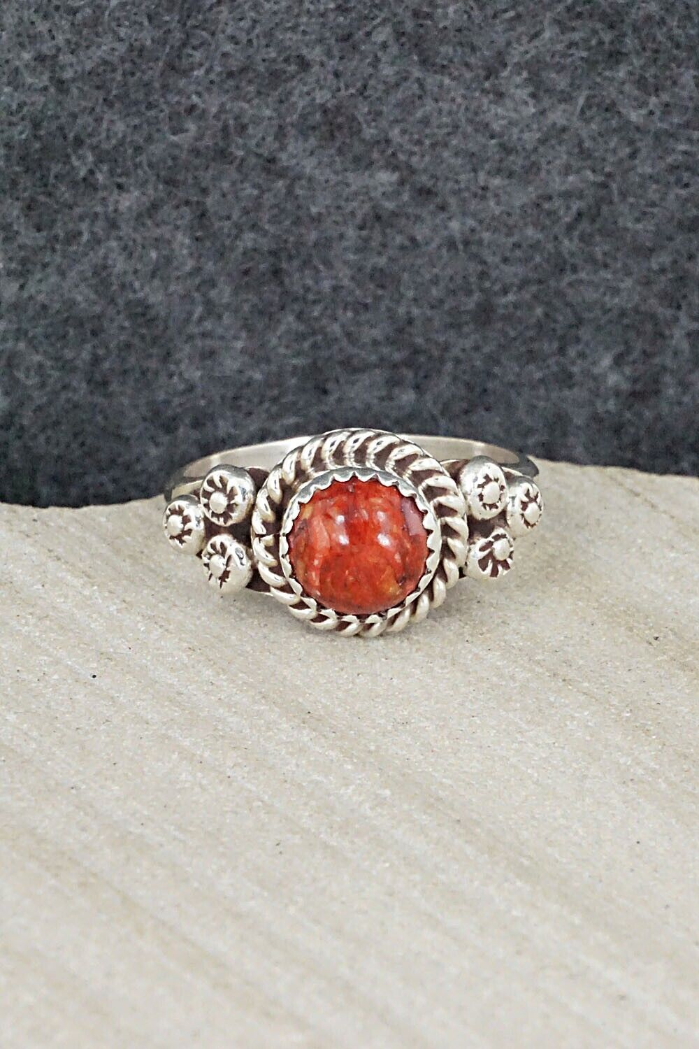 Spiny Oyster & Sterling Silver Ring - Freda Martinez - Size 8.25