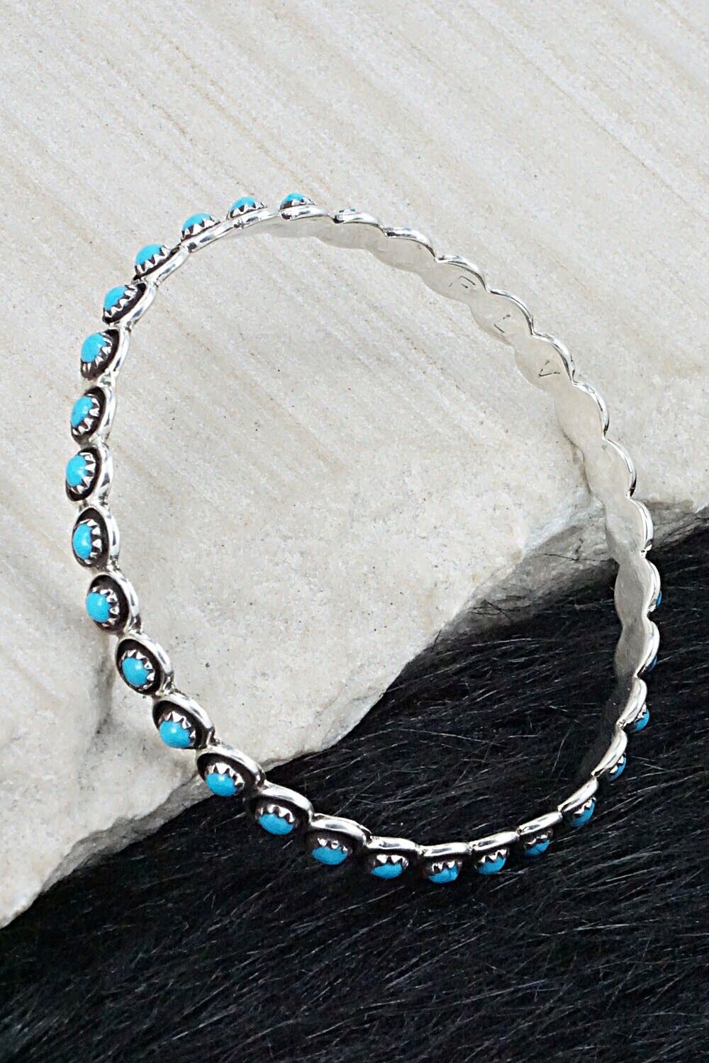 Turquoise & Sterling Silver Bangle Bracelet - Florenda Lonasee