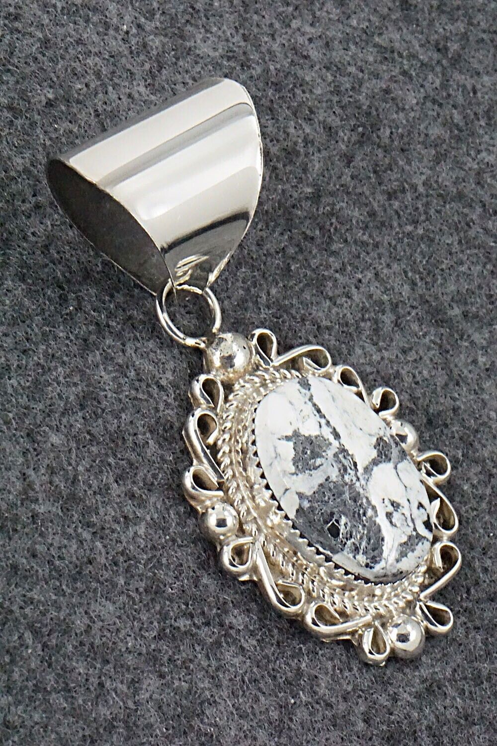 White Buffalo & Sterling Silver Pendant - Donavan Nez
