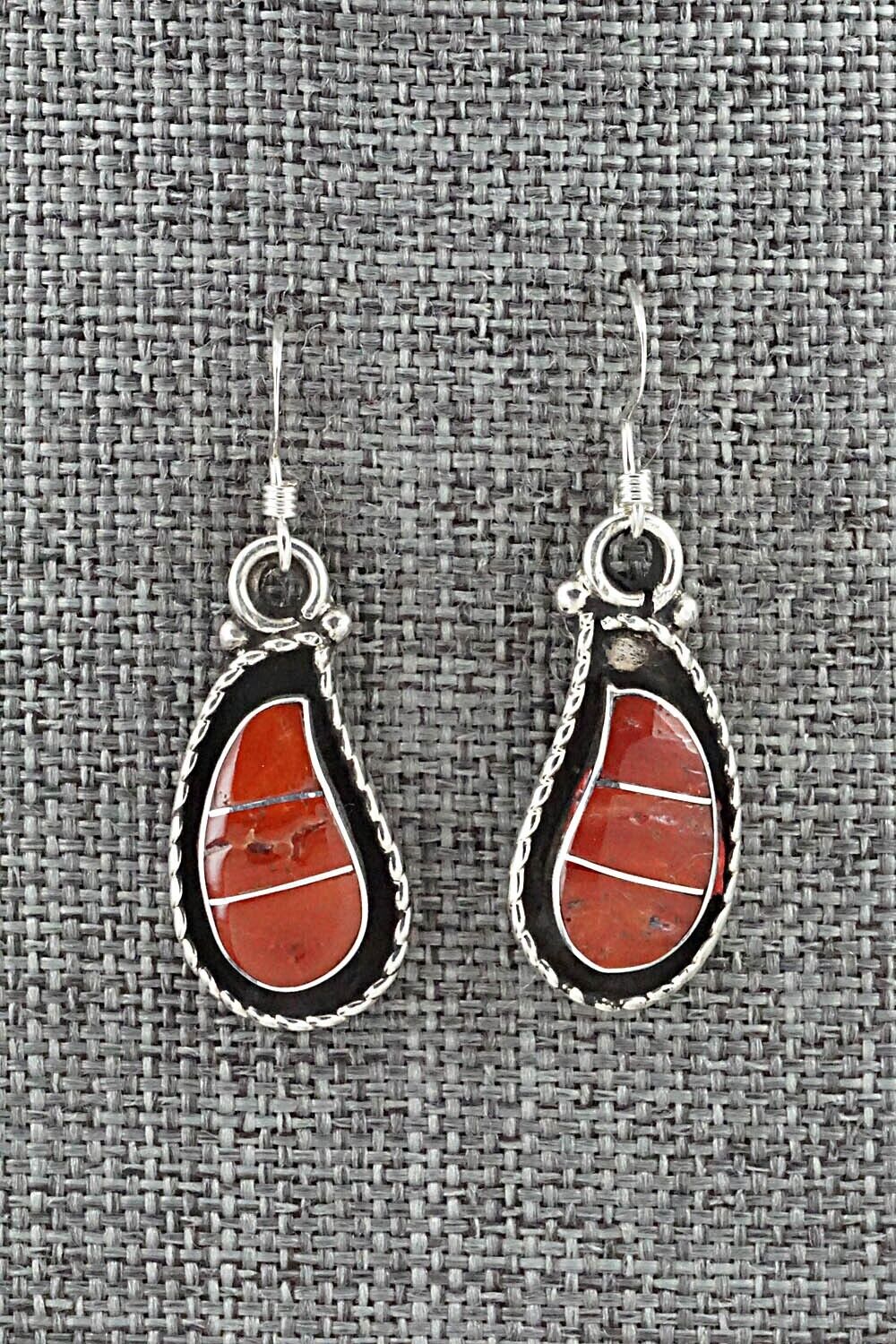 Coral & Sterling Silver Inlay Earrings - Susie Lowsayatee