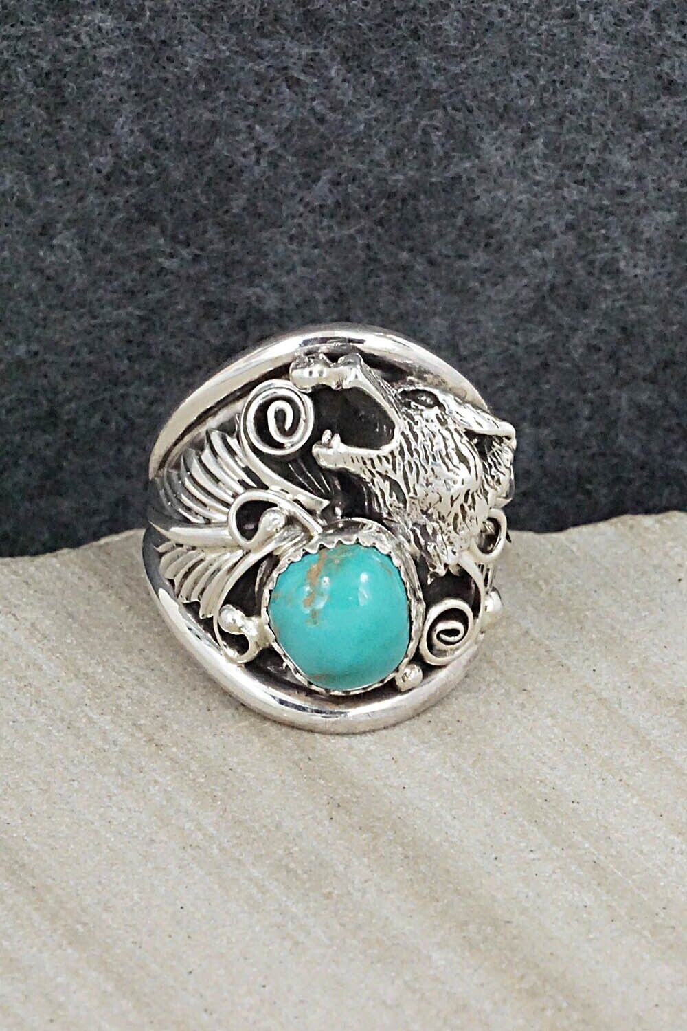Turquoise & Sterling Silver Ring - Jeannette Saunders - Size 10.5