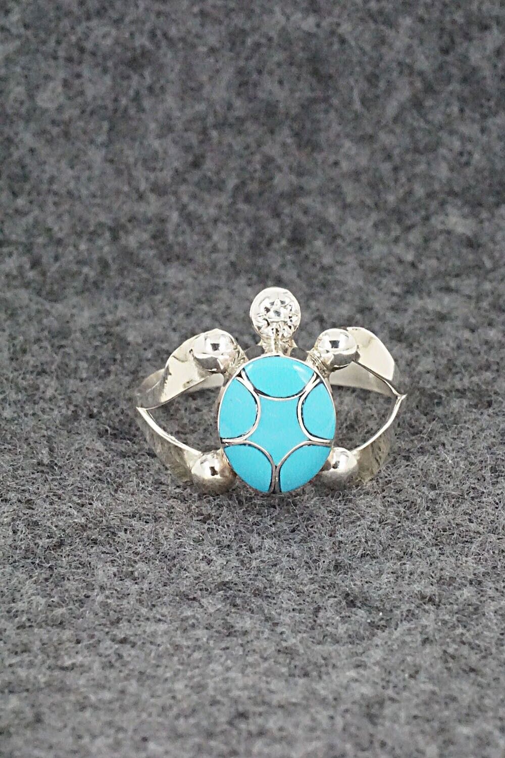 Turquoise & Sterling Silver Inlay Ring - Amielda Peynetsa - Size 8.5
