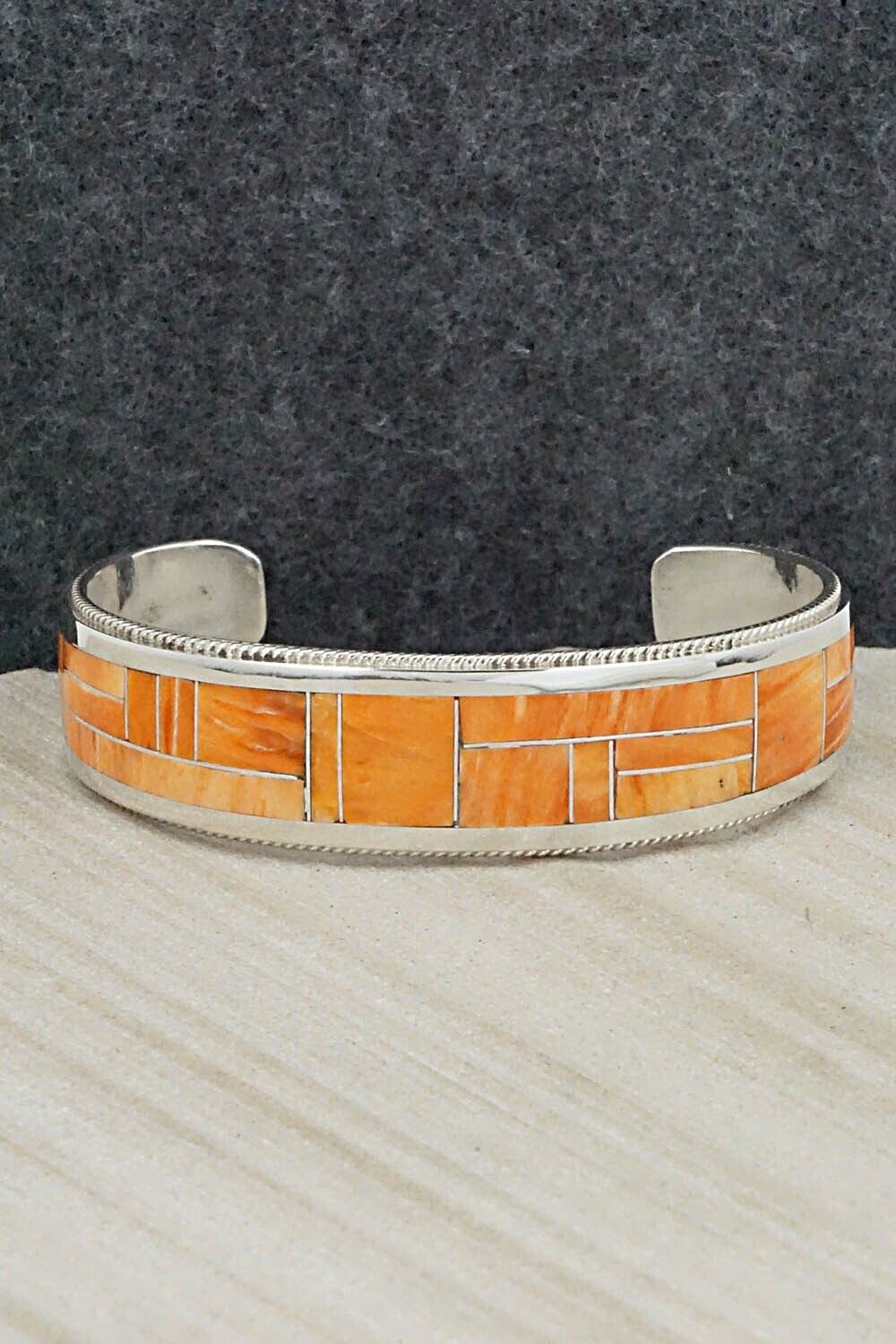 Spiny Oyster & Sterling Silver Inlay Bracelet - Rickel Booqua