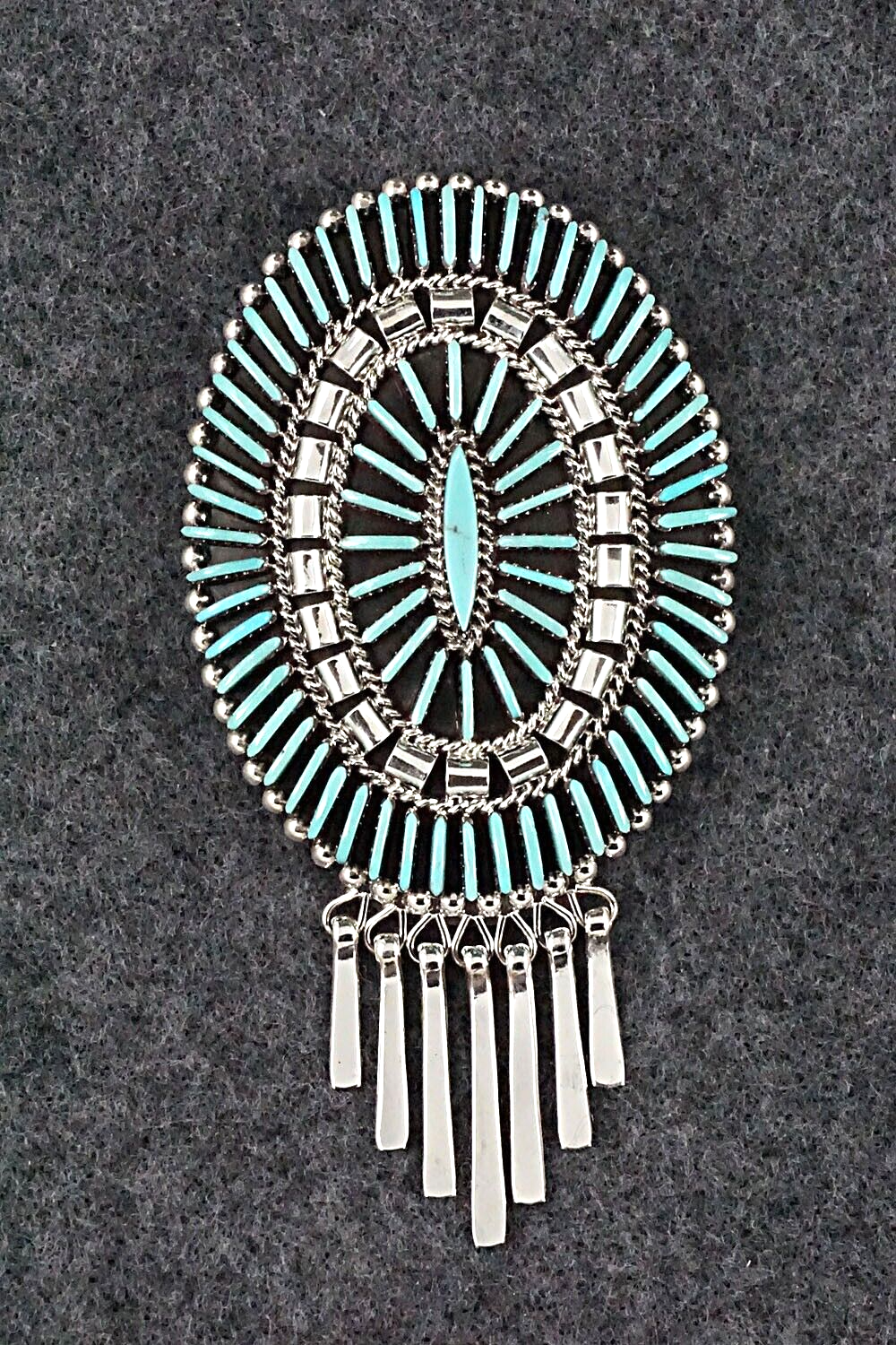 Turquoise & Sterling Silver Pendant/Pin - Edmund Cooeyate
