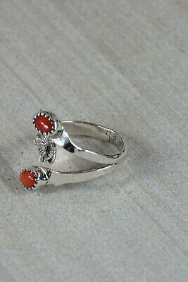 Navajo Coral and Sterling Silver Ring - Etta Belin - Size 6 - High Lonesome Trading