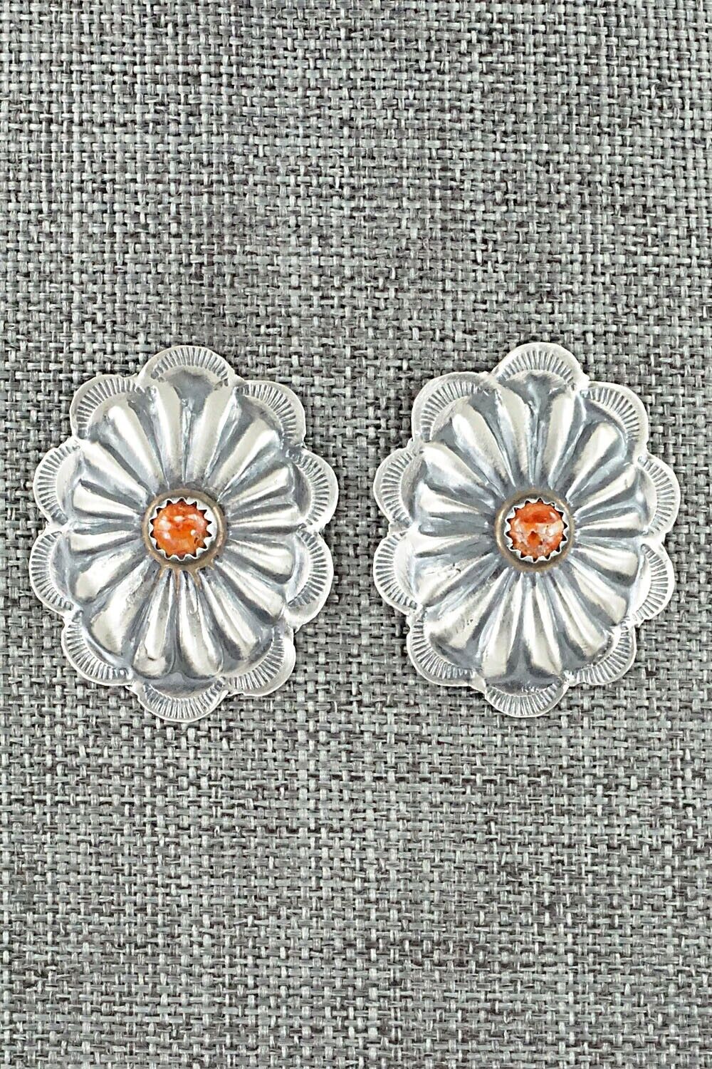 Spiny Oyster & Sterling Silver Earrings - Joan Begay