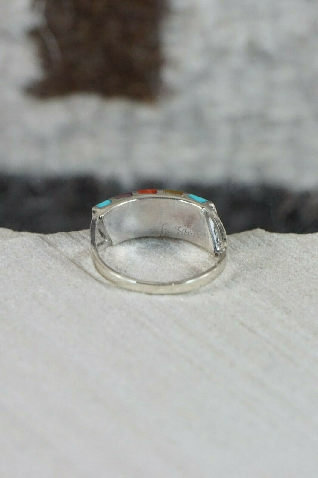 Zuni Multi- Stone and Sterling Silver Ring - Fabian Sheyka - Size 6.25 - High Lonesome Trading