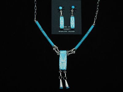 Zuni Sterling Silver, Turquoise Necklace & Earrings Set - Jolene Lamy - High Lonesome Trading