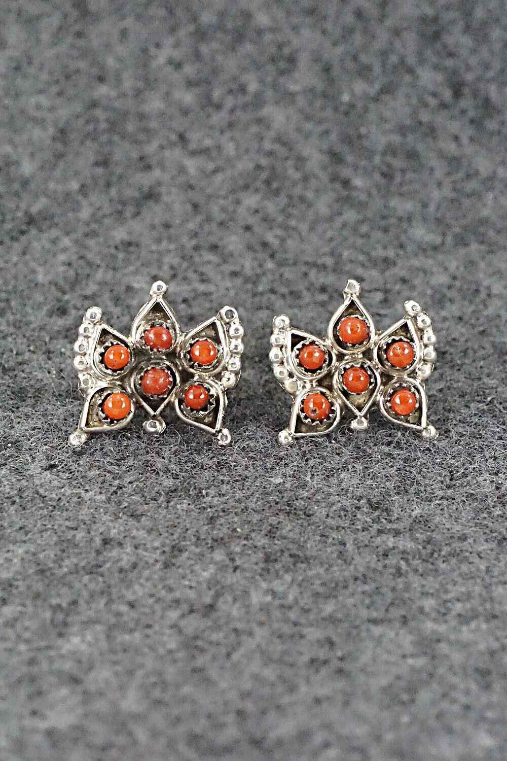 Coral & Sterling Silver Earrings - Wayne Johnson