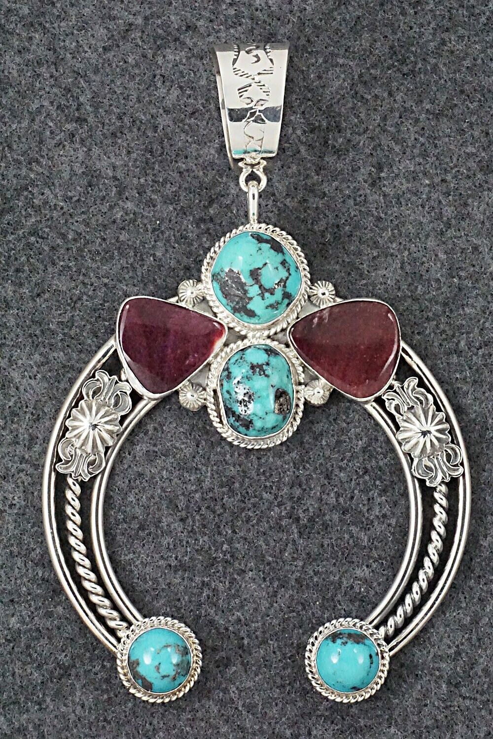 Navajo Necklace Pendent store 925 Sterling Silver Spiny Oyster & Turquoise Singed