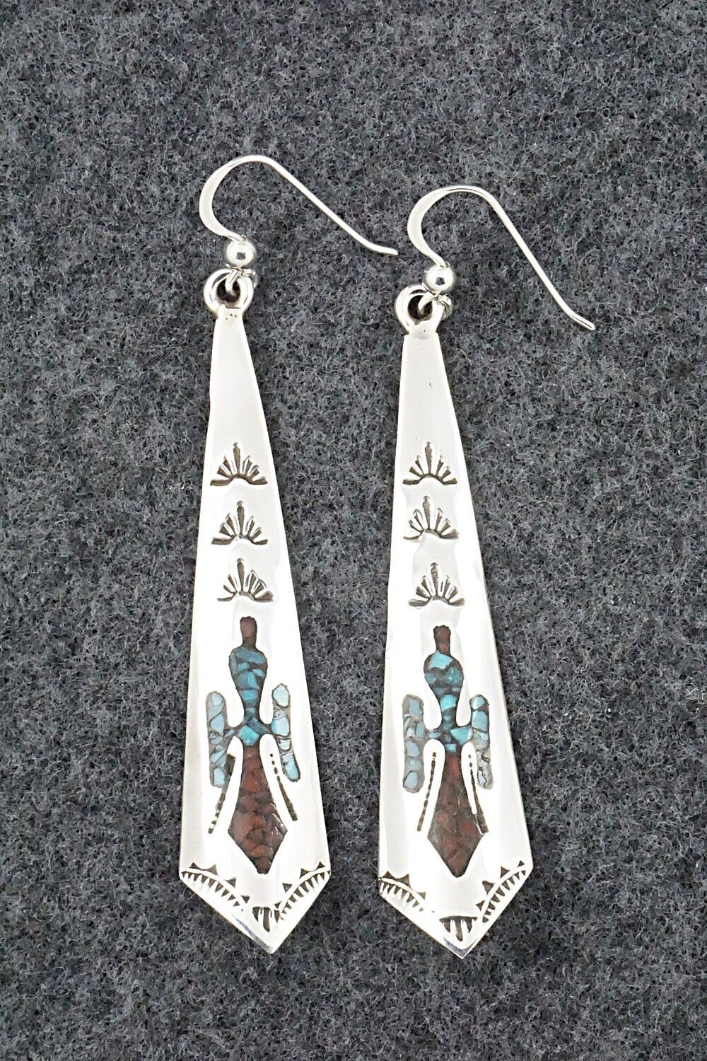 Turquoise, Coral & Sterling Silver Earrings - Jolene Yazzie