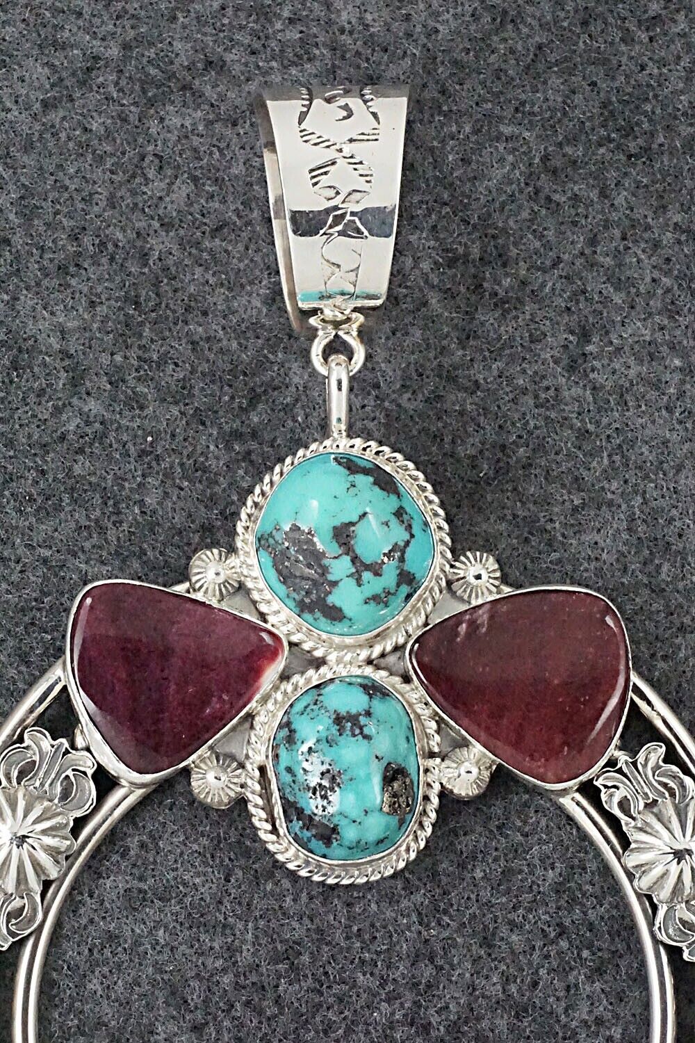 Turquoise, Spiny Oyster and Sterling Silver Pendant - Derrick Gordon