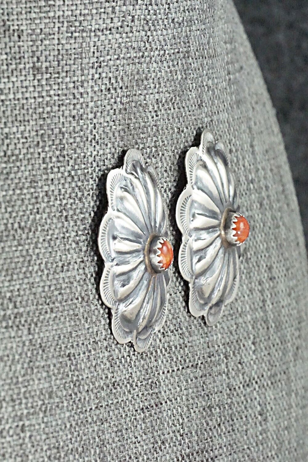 Spiny Oyster & Sterling Silver Earrings - Joan Begay
