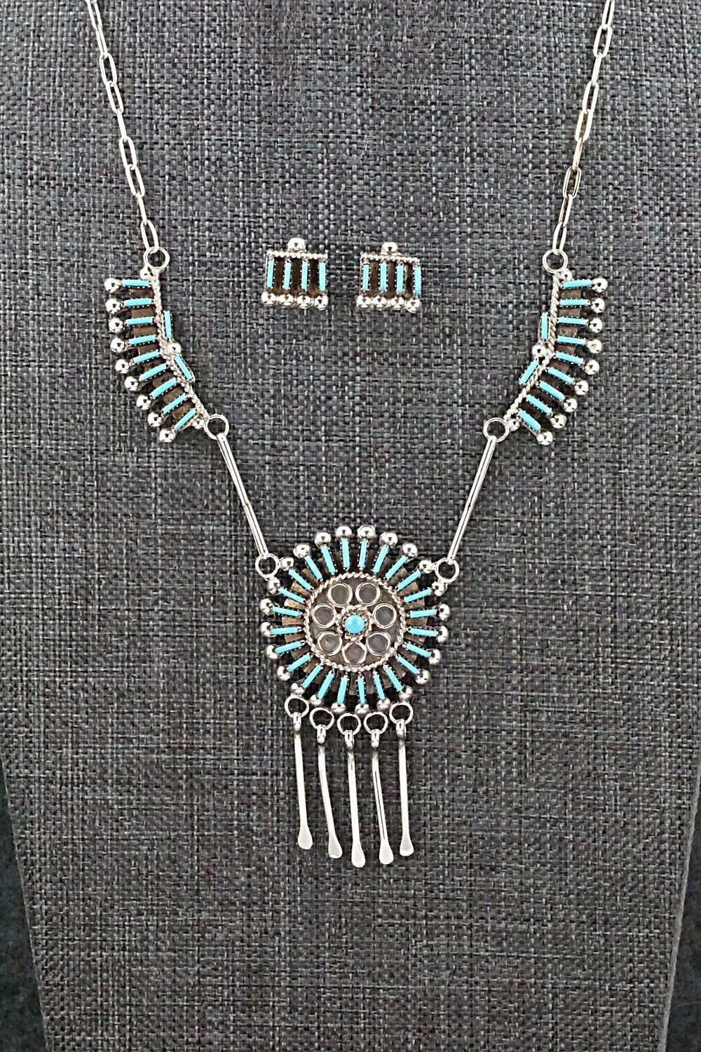 Turquoise & Sterling Silver Necklace and Earrings Set - Philander Gia
